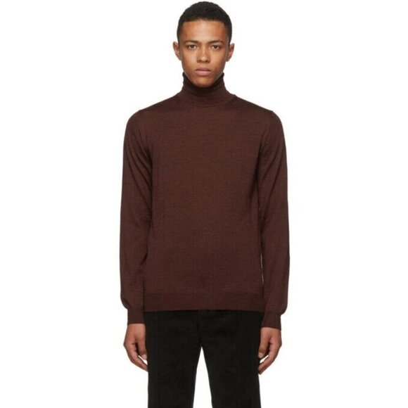 Lanvin Wool Turtleneck Knit Sweater Size XL Slim Mens Burgundy - Picture 1 of 16